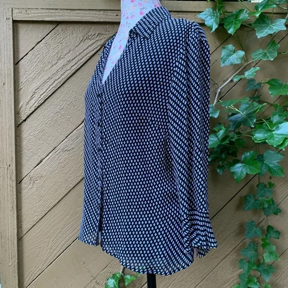 Style Co 3/4 ruffle sleeve button-up Shirt Sz 14P black white check business top - Picture 4 of 16